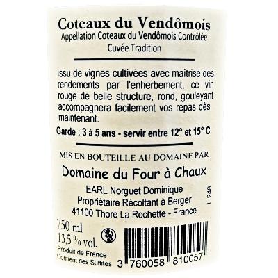 Coteaux du Vendômois - Tradition - Etiquette arrière